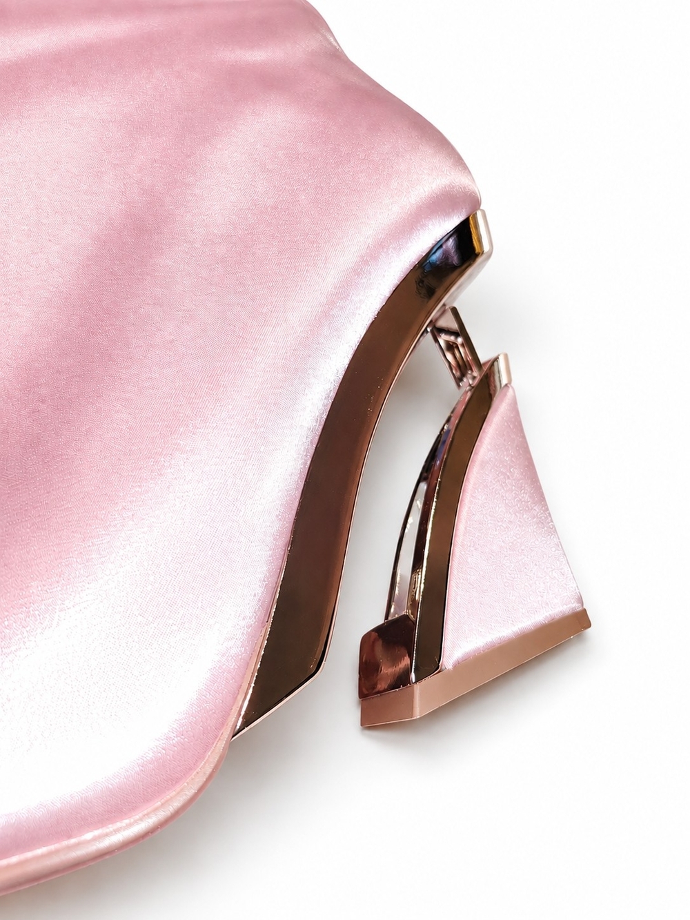 Pink Satin Heeled Boot with Sculptural Metallic Accent